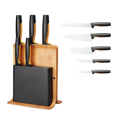 Fiskars Functional Form késblokk bambusz tartóban 5 késes